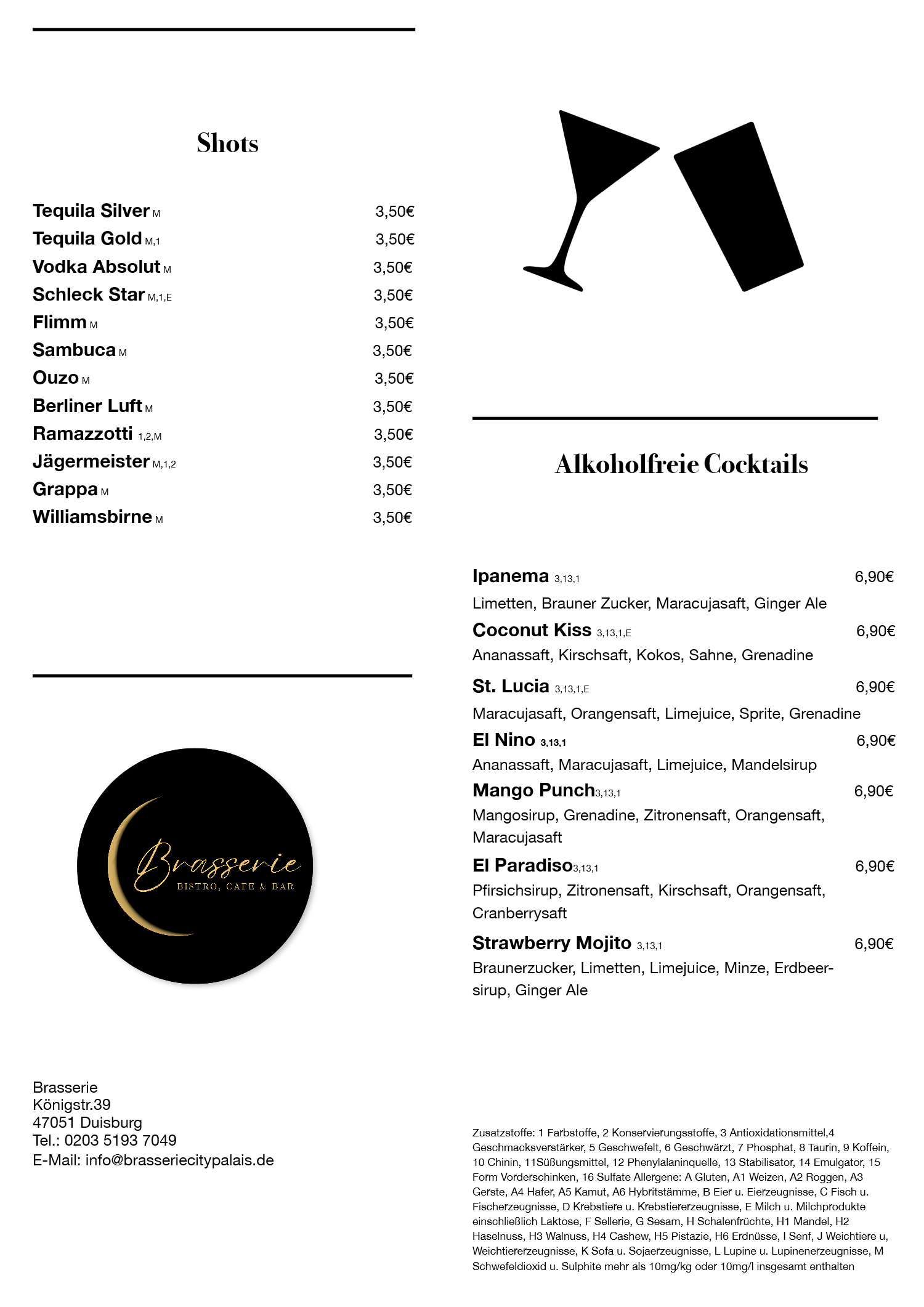 Brasserie Speisekarte